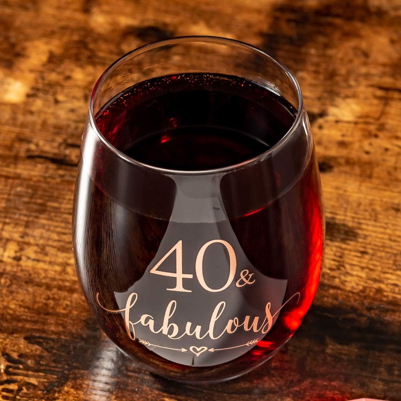Crisky Rose Gold 40 & Fabulous Wine Glass for Women 40th Birthday Gifts Funny Ideas for Women, Wife, Mom, Sister, Aunt, Friends, Coworker, Her Rose Gold Foil 40 & Fabulous 14oz, with Box - Image 5